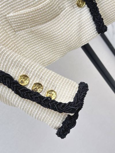 Chanel Contrast-Trim Button-Front Set in Cream and Black