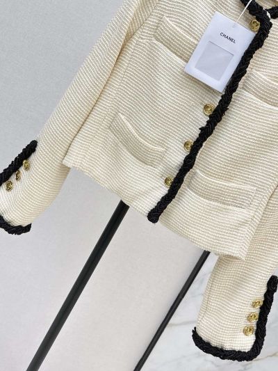 Chanel Contrast-Trim Button-Front Set in Cream and Black