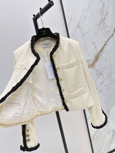 Chanel Contrast-Trim Button-Front Set in Cream and Black