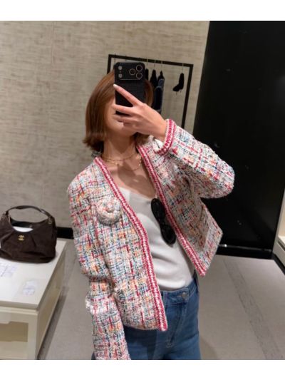 Chanel Contrast-Trim Tweed Blazer in Multicolor