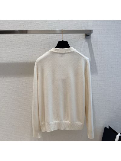 Chanel Crew Neck Cashmere Cardigan in White
