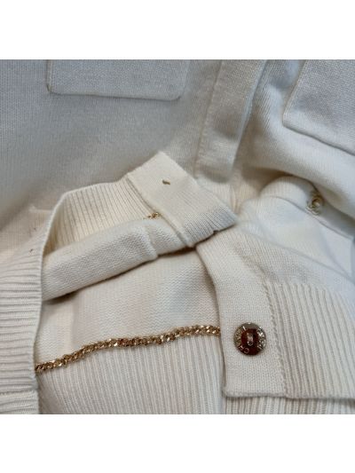 Chanel Crew Neck Cashmere Cardigan in White