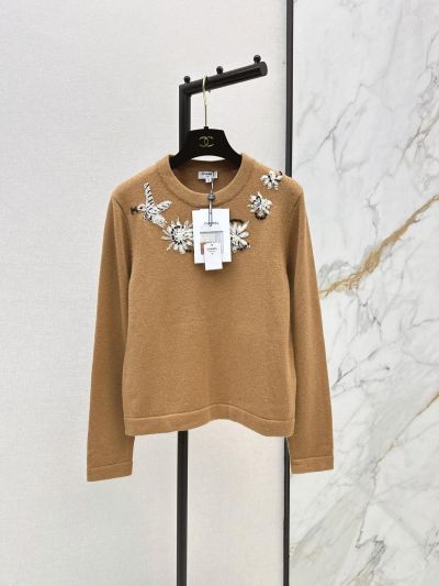 Chanel Crew Neck Embroidered Sweater in Camel