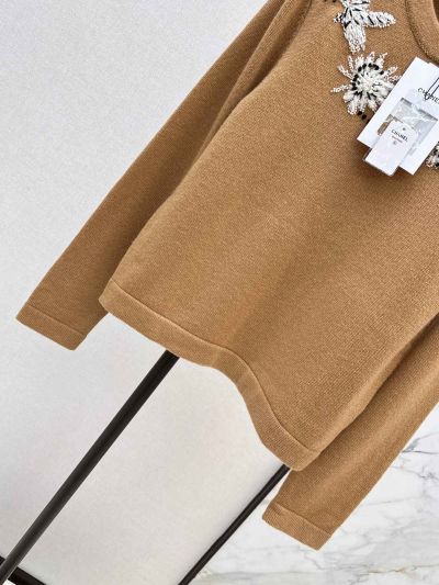Chanel Crew Neck Embroidered Sweater in Camel