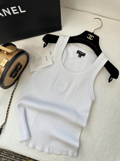 Chanel Crew Neck Embroidered Top in White