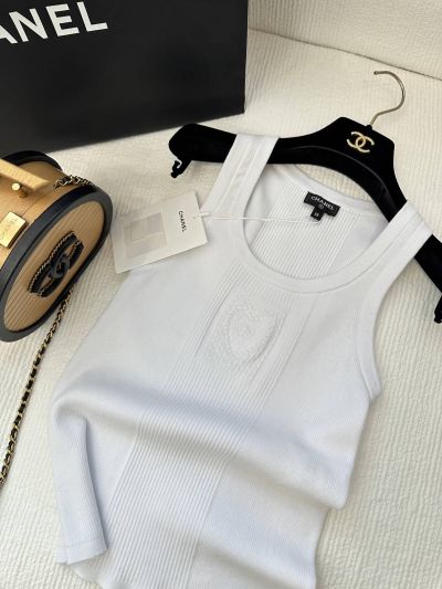 Chanel Crew Neck Embroidered Top in White