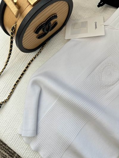 Chanel Crew Neck Embroidered Top in White