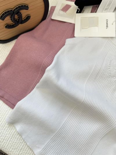 Chanel Crew Neck Embroidered Top in White