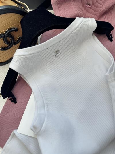 Chanel Crew Neck Embroidered Top in White