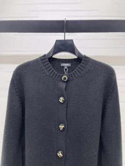 Chanel Crew Neck Long Sleeve Cardigan in Navy