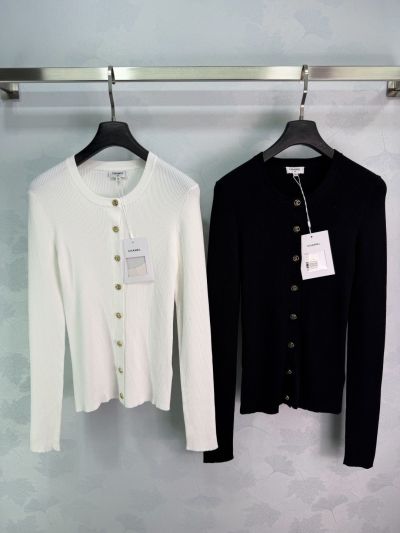 Chanel Crew Neck Long Sleeve Cardigan in White