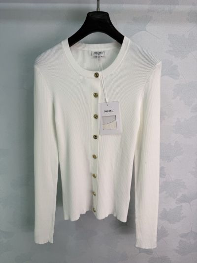 Chanel Crew Neck Long Sleeve Cardigan in White