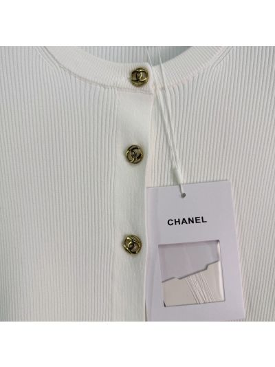 Chanel Crew Neck Long Sleeve Cardigan in White