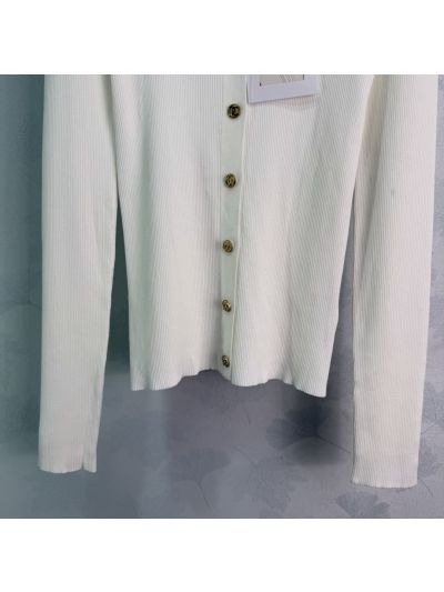Chanel Crew Neck Long Sleeve Cardigan in White