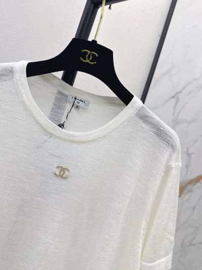 Chanel Crew Neck Long Sleeve Top in White