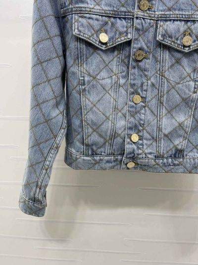 Chanel Crew Neck Plaid Jacket in Light Blue