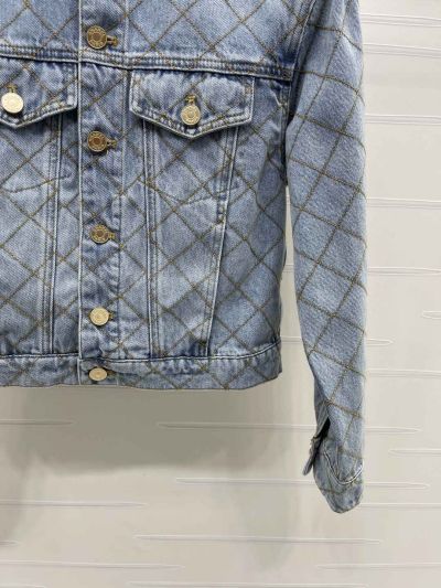 Chanel Crew Neck Plaid Jacket in Light Blue