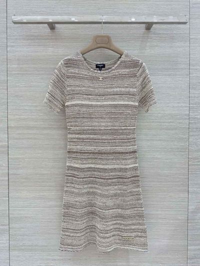 Chanel Crew Neck Short Sleeve Dress in Beige