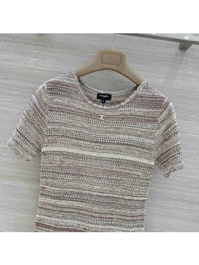 Chanel Crew Neck Short Sleeve Dress in Beige