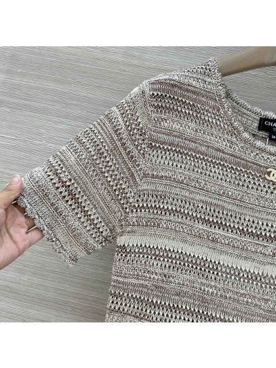 Chanel Crew Neck Short Sleeve Dress in Beige