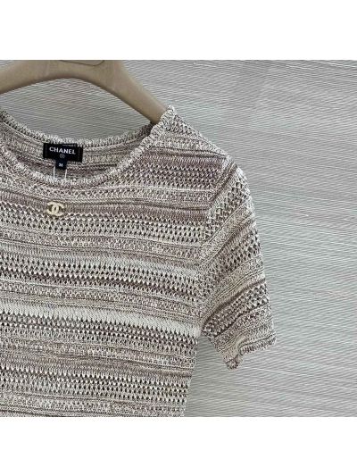 Chanel Crew Neck Short Sleeve Dress in Beige