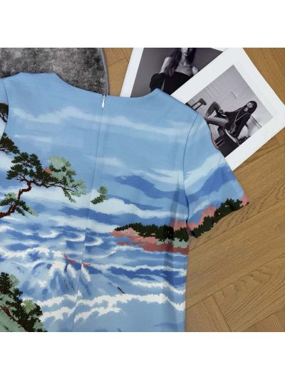 Chanel Crew Neck Short Sleeve Dress in Multicolor