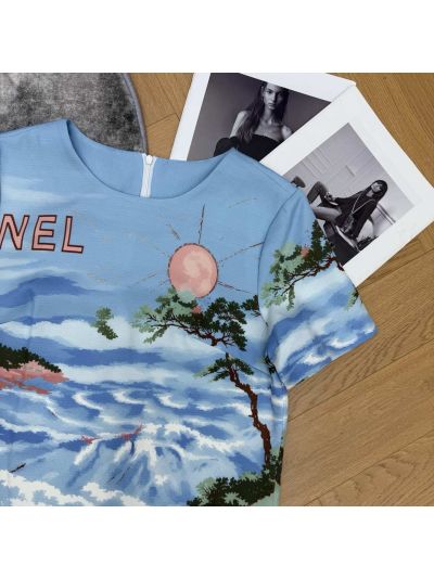 Chanel Crew Neck Short Sleeve Dress in Multicolor