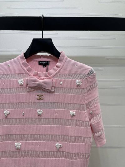 Chanel Crew Neck Short Sleeve Dress in Pink