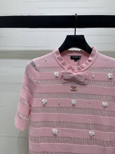 Chanel Crew Neck Short Sleeve Dress in Pink