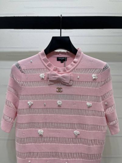 Chanel Crew Neck Short Sleeve Dress in Pink