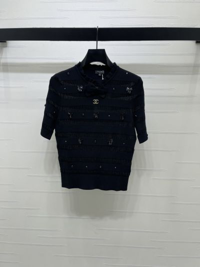 Chanel Crew Neck Short Sleeve Top in Navy