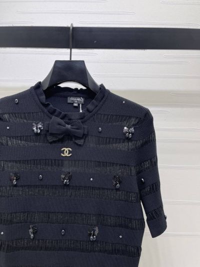 Chanel Crew Neck Short Sleeve Top in Navy