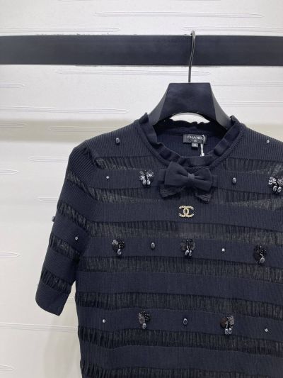 Chanel Crew Neck Short Sleeve Top in Navy
