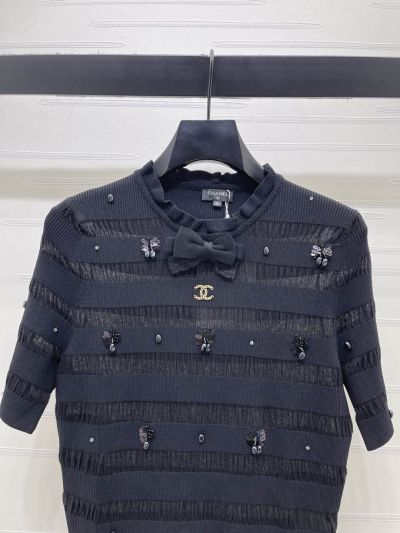 Chanel Crew Neck Short Sleeve Top in Navy
