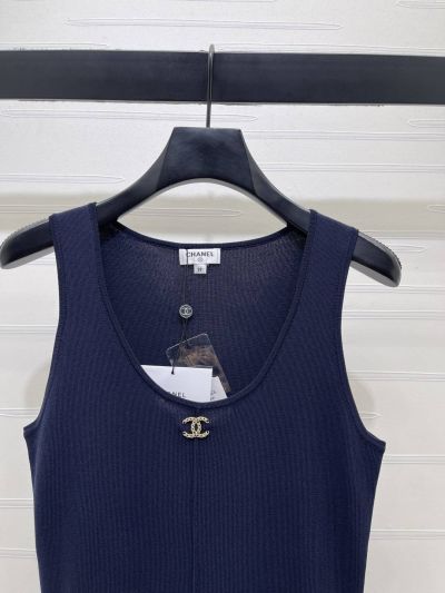 Chanel Crew Neck Sleeveless Dress in Navy