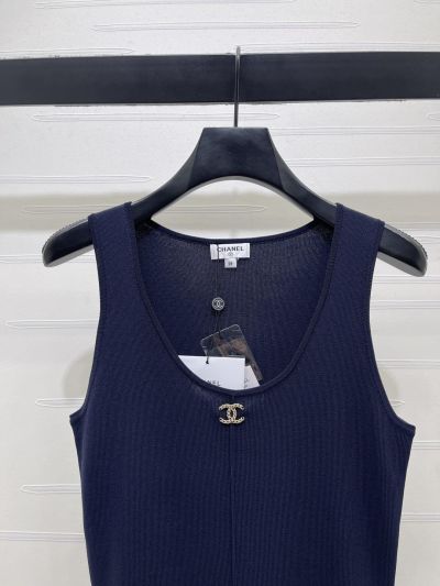 Chanel Crew Neck Sleeveless Dress in Navy