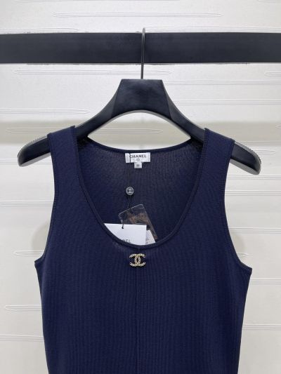Chanel Crew Neck Sleeveless Dress in Navy