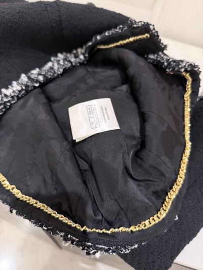 Chanel Crew Neck Tweed Cardigan in Black