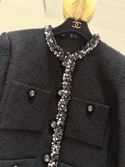 Chanel Crew Neck Tweed Cardigan in Black