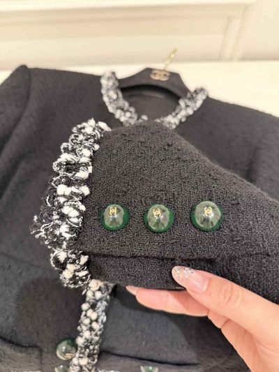Chanel Crew Neck Tweed Cardigan in Black