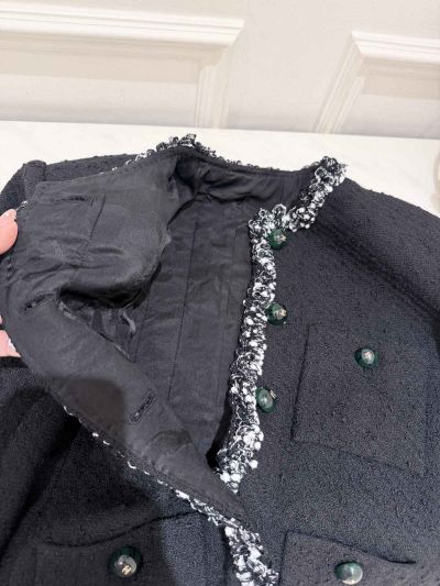 Chanel Crew Neck Tweed Cardigan in Black