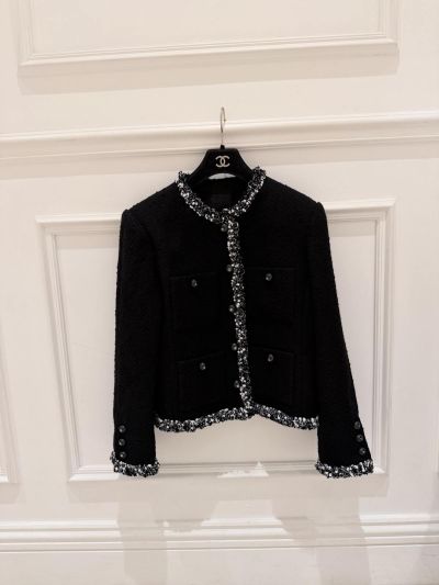 Chanel Crew Neck Tweed Cardigan in Black