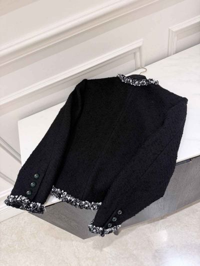 Chanel Crew Neck Tweed Cardigan in Black