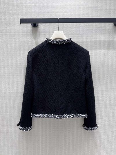 Chanel Crew Neck Tweed Coat in Black