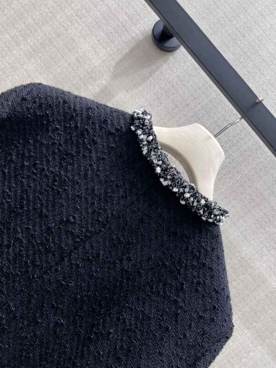 Chanel Crew Neck Tweed Coat in Black