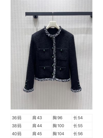 Chanel Crew Neck Tweed Coat in Black
