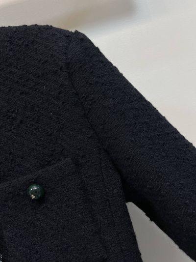 Chanel Crew Neck Wool Blend Coat in Black
