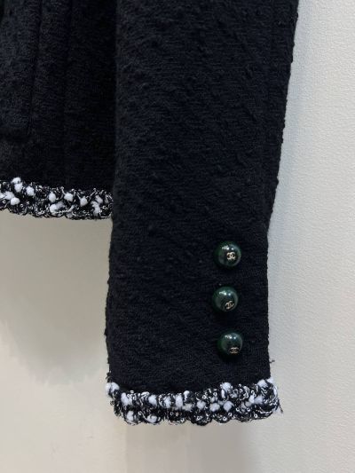 Chanel Crew Neck Wool Blend Coat in Black