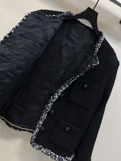 Chanel Crew Neck Wool Blend Coat in Black