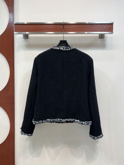 Chanel Crew Neck Wool Blend Coat in Black